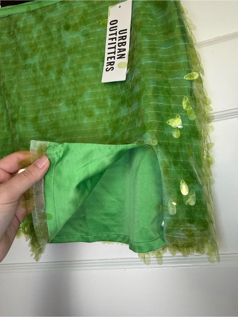 Urban Outfitters Lime Green Sequin Mesh Mini Skirt Pixie Chic Y2K Festival S